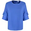 Perlavera Women's Blue Cosy Solid Midnight Cotton Flare Sleeve Top In Blue