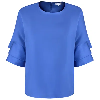 Perlavera Women's Blue Cosy Solid Midnight Cotton Flare Sleeve Top