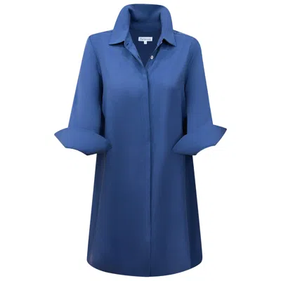 Perlavera Women's Blue Fanny Indigo Three Quarter Sleeve Length Missy Fit Midi Dress