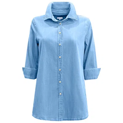 Perlavera Women's Blue Ginger Light Washing Denim Three Quarter Sleeve Length Missy Fit Shirt