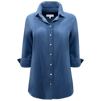 Perlavera Women's Blue Ginger Mid Washing Denim Three Quarter Sleeve Length Missy Fit Shirt
