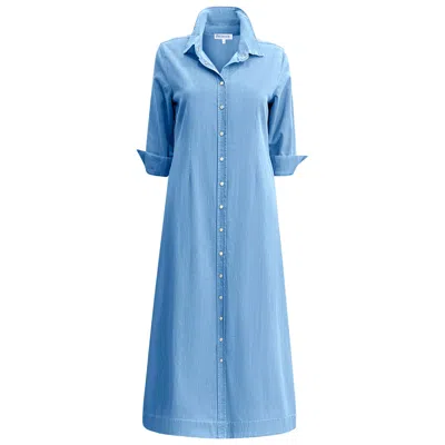 Perlavera Women's Blue Giorgia Light Washing Denim Three Quarter Sleeve Length Slim Fit Maxi Dress