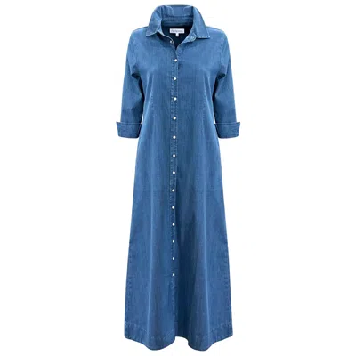 Perlavera Women's Blue Giorgia Mid Washing Denim Three Quarter Sleeve Length Slim Fit Maxi Dress