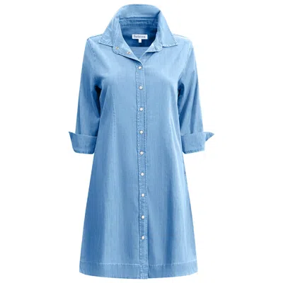Perlavera Women's Blue Glenn Light  Wash  Denim Three Quarter Sleeve Length Slim Fit Mini Dress