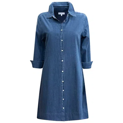 Perlavera Women's Blue Glenn Mid Wash  Denim Three Quarter Sleeve Length Slim Fit Mini Dress
