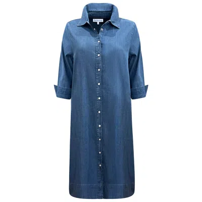 Perlavera Women's Blue Grace Mid Washing Denim Three Quarter Sleeve Length Missy Fit Midi Dress