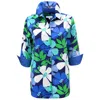 Perlavera Women's Blue / Green / White Cos Abstract Flowers Printed Three Quarter Sleeve Shirt