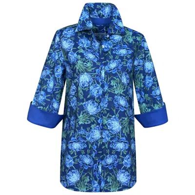 Perlavera Women's Blue / Green / White Nancy Nova Ocean Three Quarter Sleeve Length Missy Fit Shirt In Blue/green/white