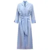 Perlavera Women's Blue Lara Azul Solid Linen Slim Fit Maxi Dress With Side Slits And Belt In Blue