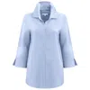 Perlavera Women's Blue Lenar Azul Rose Solid Linen Three Quarter Sleeve Length Missy Fit Shirt In Blue
