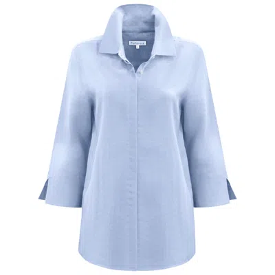 Perlavera Women's Blue Lenar Azul Rose Solid Linen Three Quarter Sleeve Length Missy Fit Shirt