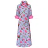 Perlavera Women's Blue / Pink / Purple Cassie Hydrangea Blue Printed Slim Three Quarter Maxi Dress