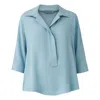 Perlavera Women's Blue Pino Sea Three Quarter Sleeve Shirt In Blue