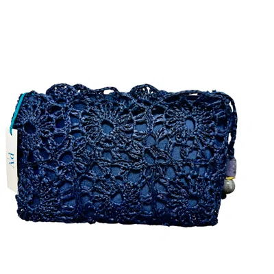 Perlavera Women's Blue Raffia Summer Navy Handcrafted Clutch