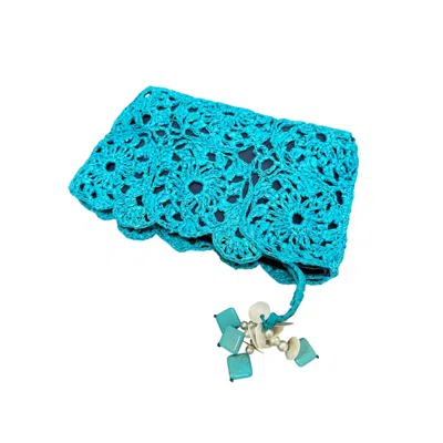 Perlavera Women's Blue Raffia Summer Turquoise  Handcrafted Clutch