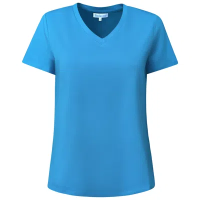 Perlavera Women's Blue Titi Turquoise Solid Cotton Spandex Short Sleeve Length  V-neck T-shirt