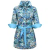 Perlavera Women's Blue / White Dora Pomegranate Printed Cotton Three Quarter Sleeve Length Tunic Site Slits An
