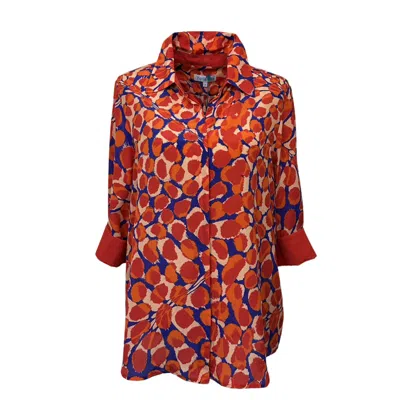 Perlavera Women's Blue / Yellow / Orange Milo Splotch Lava Silk Blouse In Blue/yellow/orange