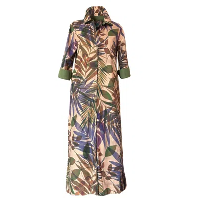 Perlavera Women's Brown / Blue Nico Palm Sephia Maxi Missy Fit Dress In Brown/blue