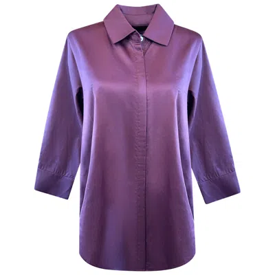 Perlavera Women's Brown Carrol Burgundy  Three Quarter Sleeve Length Gathered Back Shirt