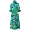 Perlavera Women's Brown / Green Cassie Palm Forest  Printed Slim Three Quarter Maxi Dress In Green