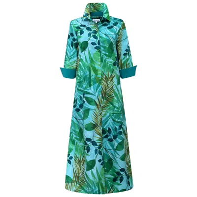 Perlavera Women's Brown / Green Cassie Palm Forest  Printed Slim Three Quarter Maxi Dress