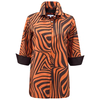 Perlavera Women's Brown / Orange Cos Retro Orange Printed Three Quarter Sleeve Shirt