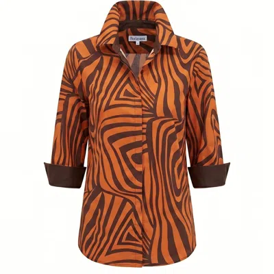 Perlavera Women's Brown / Orange Nancy Retro Orange Three Quarter Sleeve Length Missy Fit Shirt In Multi