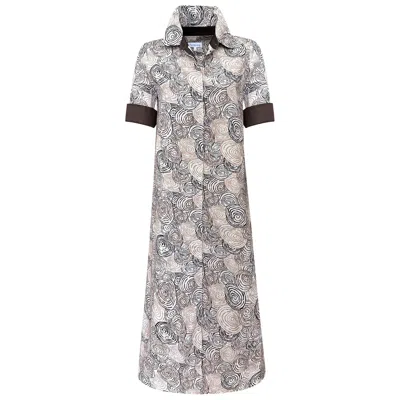 Perlavera Women's Brown / White Capri Brown Cotton Satin  Missy Fit Maxi Dress
