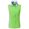 Perlavera Women's Cathy Green Solid Soft Cotton Sleeveless Shirt With Printed Details In Green