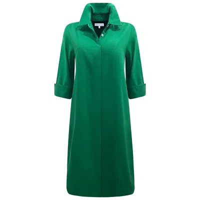 Perlavera Women's Christy Green Solid Cotton Satin Three Quarter Sleeve Length Gathered Back Midi Dress In Animal Print