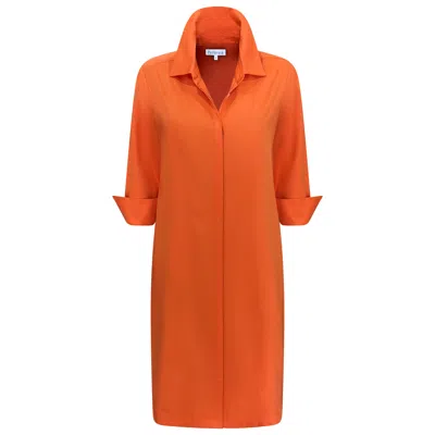 Perlavera Women's Christy Orange Solid Cotton Satin Three Quarter Sleeve Length Gathered Back Midi Dress