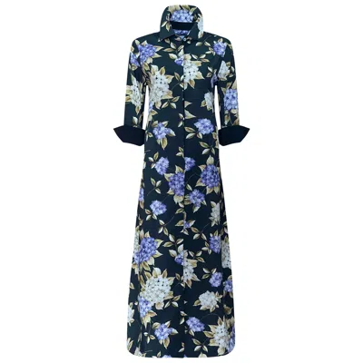 Perlavera Women's Claire Synergy Onyx Printed Cotton, Slim , Three Quarter Maxi Dress In Black