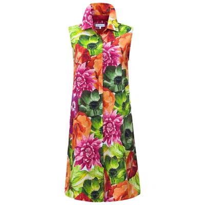 Perlavera Women's Clare Giant Flower Printed Cotton Satin Sleeveless Printed Missy Fit Midi Dress In Multi