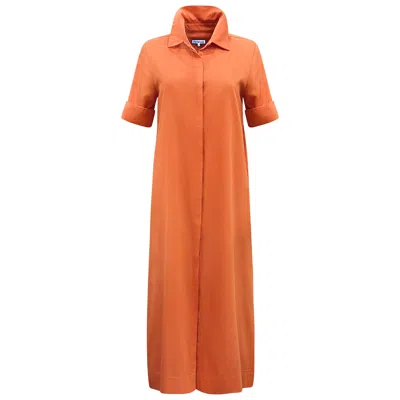 Perlavera Women's Como Orange Printed Cotton Short Sleeve Length Missy Fit Maxi Dress