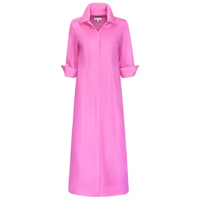 Perlavera Women's Coral Pink Three Quarter Sleeve Length Slim Fit Maxi Dress
