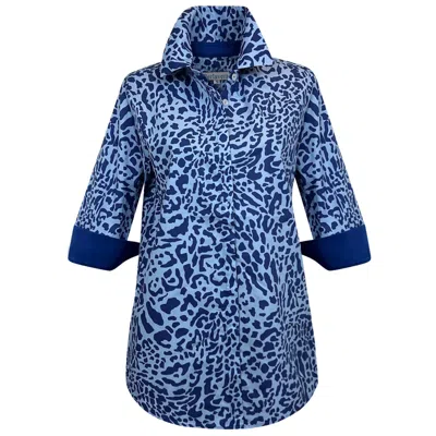 Perlavera Women's Cos Leopard Blue Printed Three Quarter Sleeve Shirt