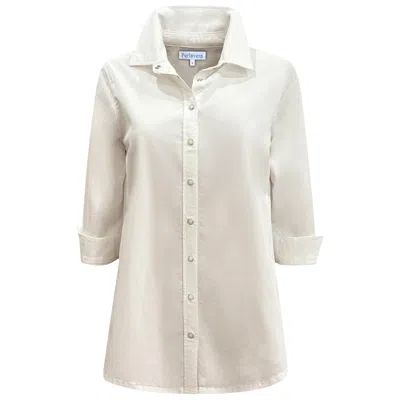 Perlavera Women's Ginger White Washing Denim Three Quarter Sleeve Length Missy Fit Shirt