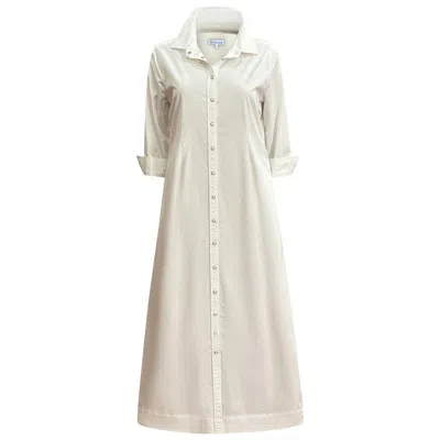 Perlavera Women's Giorgia White Washing Denim Three Quarter Sleeve Length Slim Fit Maxi Dress