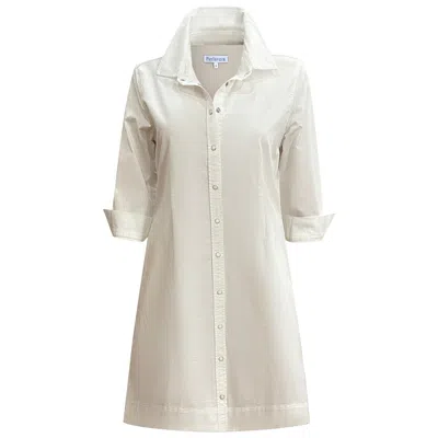 Perlavera Women's Glenn White Wash Denim Three Quarter Sleeve Length Slim Fit Mini Dress