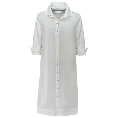 Perlavera Women's Grace White Washing Denim Three Quarter Sleeve Length Missy Fit Midi Dress