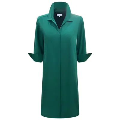 Perlavera Women's Green Christy Petrol Solid Cotton Satin Three Quarter Sleeve Length Gathered Back Midi Dress