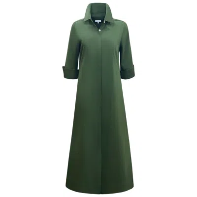 Perlavera Women's Green Coral  Olive Three Quarter Sleeve Length Slim Fit Maxi Dress