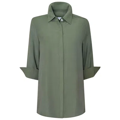 Perlavera Women's Green Flora Khaki Three Quarter Sleeve Length Missy Fit Shirt