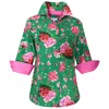Perlavera Women's Green / Pink / Purple Cindy  Hydrangea Green Printed Three Quarter Sleeve Regular Slim Shirt
