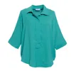 Perlavera Women's Green Pino Hidden Placket Three Quarter Sleeve Shirt In Green