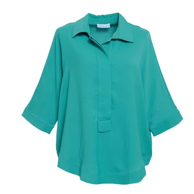 Perlavera Women's Green Pino Hidden Placket Three Quarter Sleeve Shirt