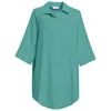 Perlavera Women's Green Pinoly Aqua Hidden Placket Three Quarter Sleeve Tunic In Green