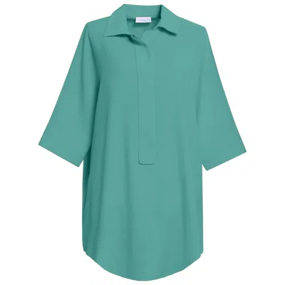 Perlavera Women's Green Pinoly Aqua Hidden Placket Three Quarter Sleeve Tunic