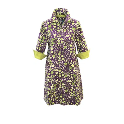 Perlavera Women's Green / Purple Neil Liberty Glow Three Quarter Sleeve Missy Fit Midi Dress